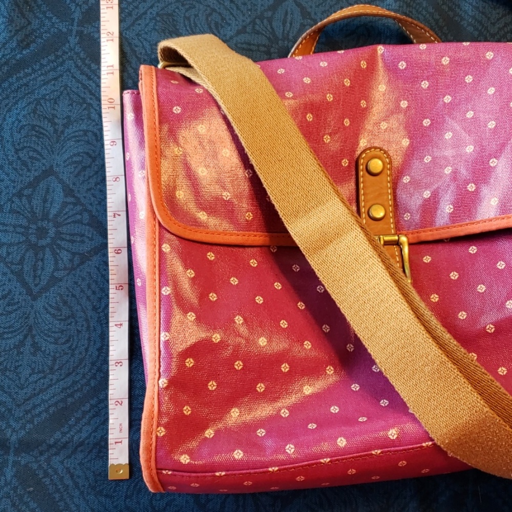 Large Fossil Coated Canvas Satchel Euc - image 7